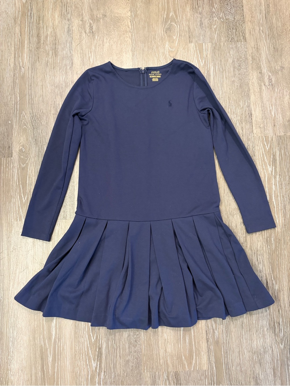 Polo by Ralph Lauren Girls' Navy Long-Sleeve Pleated Dress